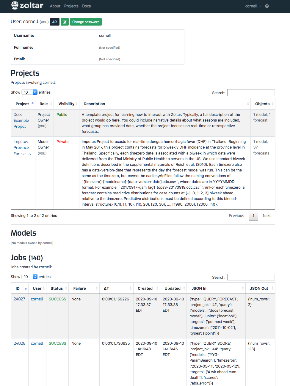 User profile page